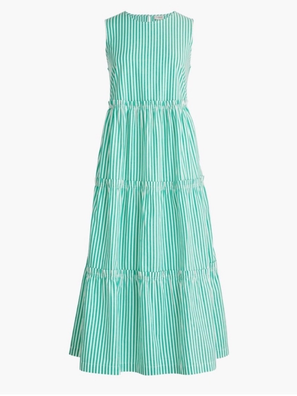 J. Crew Women's Green and White Striped Tiered Midi Dress